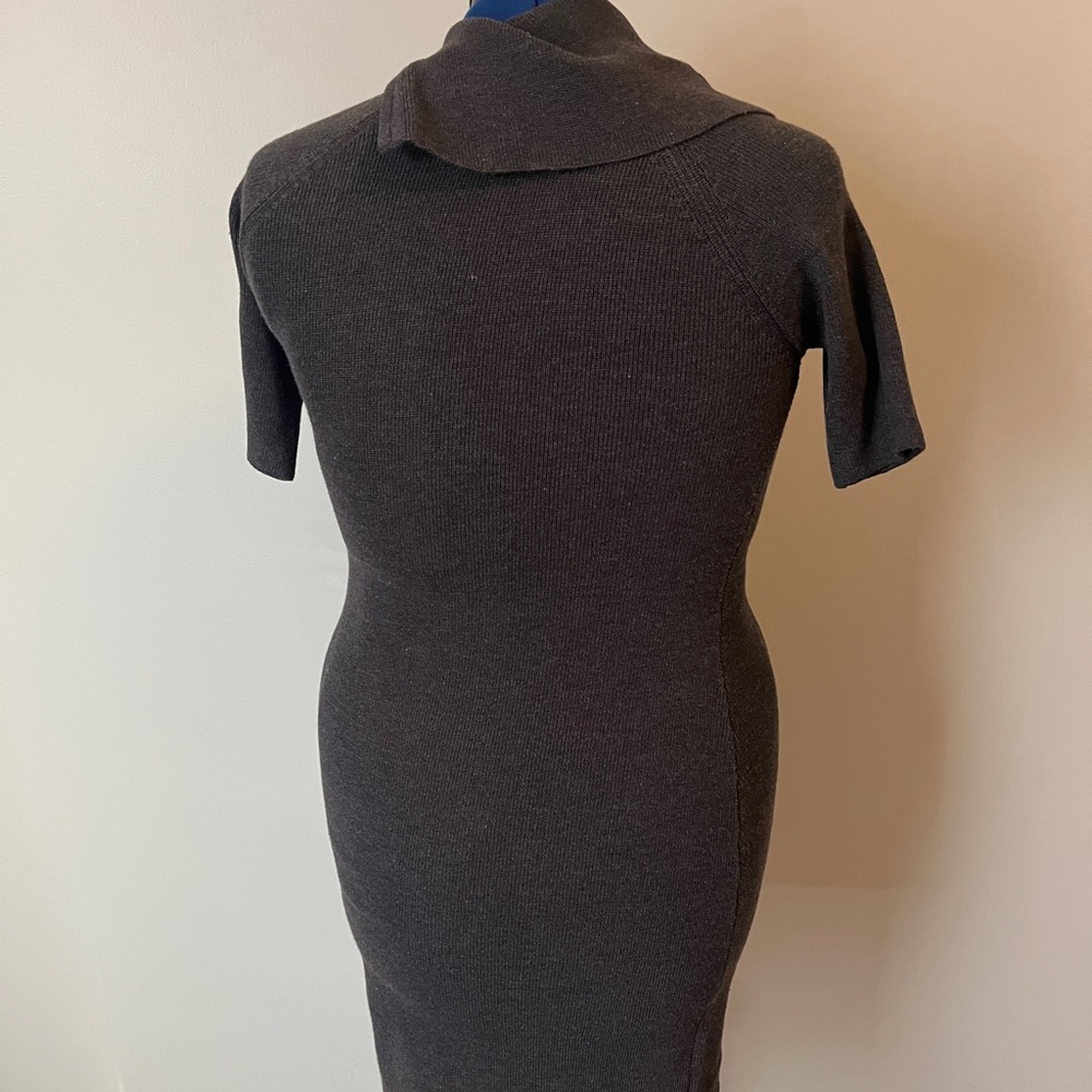 Calvin Klein Gray Short Sleeve Dress with Unique Collar - Picture 3 of 8